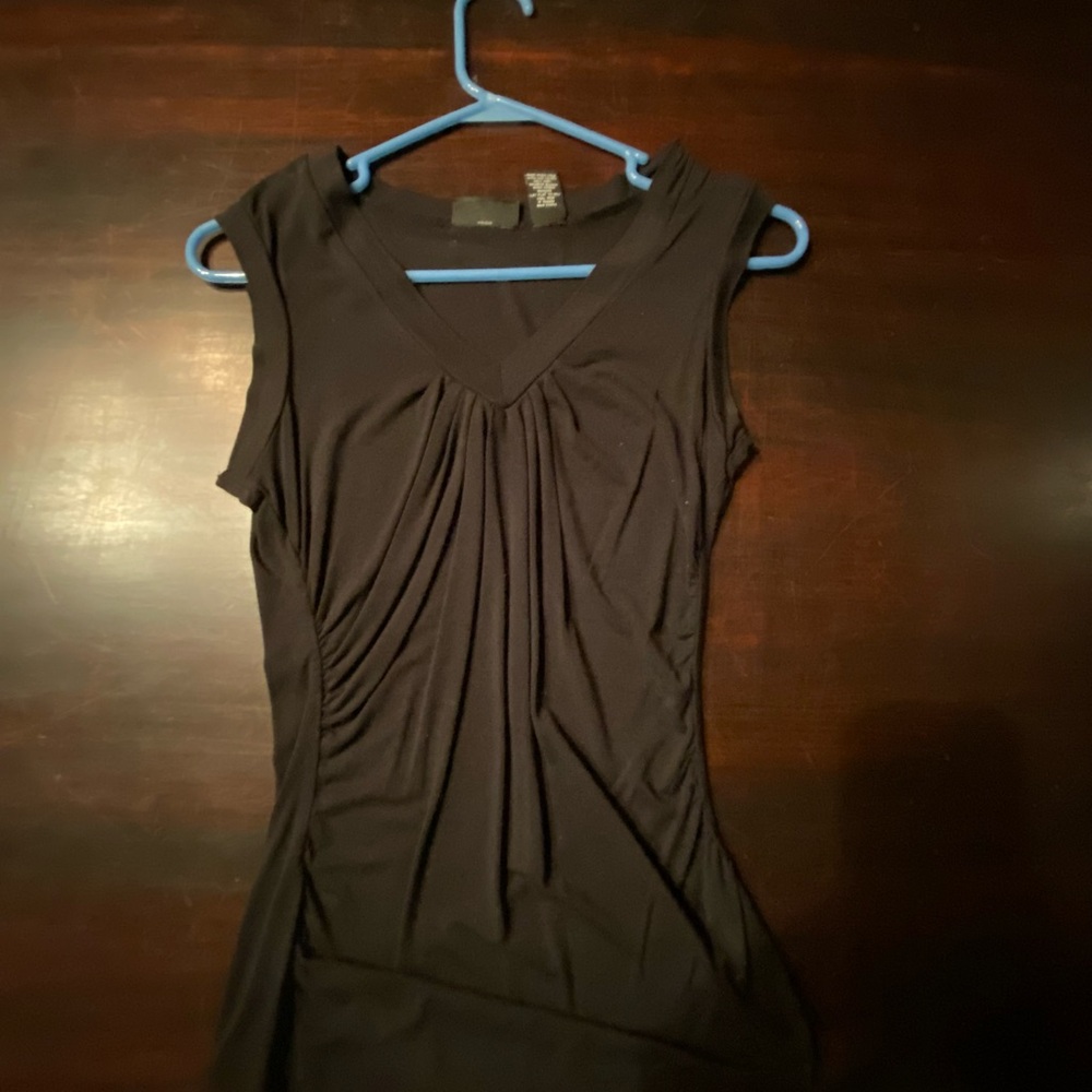 New York & Company Black V Neck Sleeveless Stretch Tank Blouse Women's S
